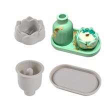 3pcs Silicone Mold Set, Lotus Candle Holder, Oval Tray, Striped Flower Pot Molds, Multipurpose DIY Craft Kit For Resin, Concrete, Plaster - Perfect For Home Decor And Jewelry Display - White - View 5