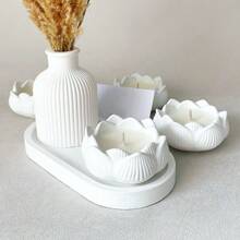 3pcs Silicone Mold Set, Lotus Candle Holder, Oval Tray, Striped Flower Pot Molds, Multipurpose DIY Craft Kit For Resin, Concrete, Plaster - Perfect For Home Decor And Jewelry Display - White - View 1