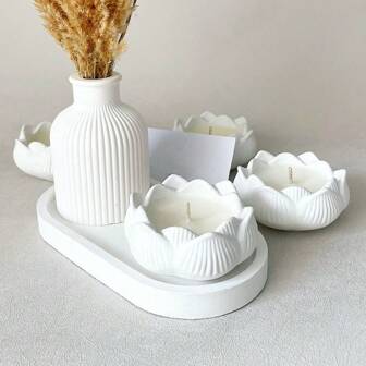 3pcs Silicone Mold Set, Lotus Candle Holder, Oval Tray, Striped Flower Pot Molds, Multipurpose DIY Craft Kit For Resin, Concrete, Plaster - Perfect For Home Decor And Jewelry Display