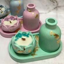 3pcs Silicone Mold Set, Lotus Candle Holder, Oval Tray, Striped Flower Pot Molds, Multipurpose DIY Craft Kit For Resin, Concrete, Plaster - Perfect For Home Decor And Jewelry Display - White - View 3