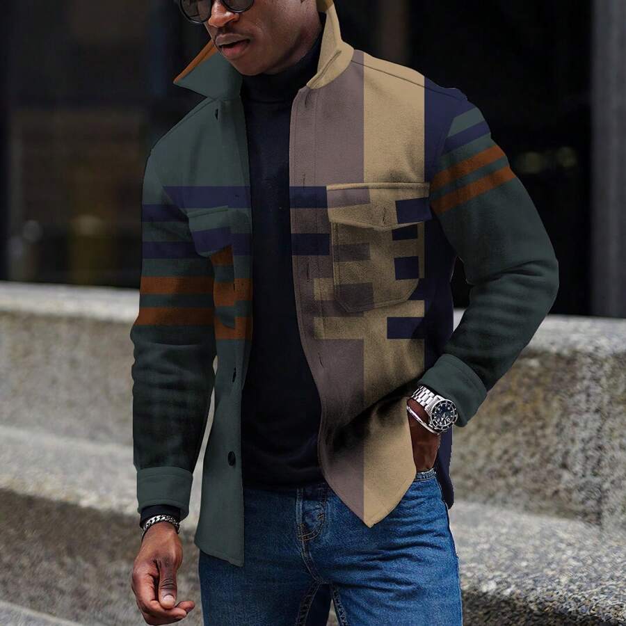 Chaqueta de hombre con estampado digital y capa externa suave - Multicolor - Ver 1
