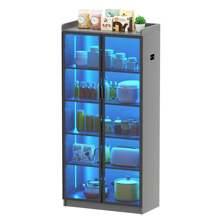 HNEBC Tall Storage Cabinet Up To 70", LED Kitchen Pantry Cabinet With Human Body Induction, 5 Tier Bookcase Display Cabinet With Adjustable Shelves For Living Room Office - 灰色 - 查看 9