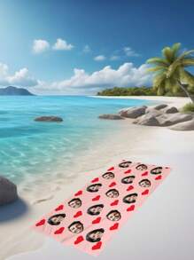1pc Customized Beach Towel, Text//Photo Customization, Super Soft Microfiber Beach Towel With Heart Design, Quick-Dry And Absorbent, Suitable For Sunbathing, Travel, Gym, And Outdoor Activities, Versatile And Portable Beach Essential Valentine's Day Summer Holiday Bathroom Decor Beach Essentials
