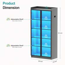 HNEBC Tall Storage Cabinet Up To 70", LED Kitchen Pantry Cabinet With Human Body Induction, 5 Tier Bookcase Display Cabinet With Adjustable Shelves For Living Room Office - 灰色 - 查看 4