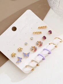 9 Cái/bộ Thời Trang Kim Cương Giả & Bướm Trang Trí Bộ Bông Tai Nữ Hàng Ngày Phụ Kiện Trang Sức - Nhiều màu - Xem 2