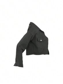 Women's Denim Short Coat Solid Color Long Sleeve Lapel Jacket Button Down Distressed Hem Crop Jeans Coat