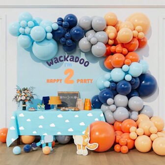 Kit de guirnalda de arco de globos con tema de perro, que incluye globos de látex naranja, nude, azul marino y gris de 5/10/18 pulgadas para decoración de fiesta de cumpleaños de "Wackadoo I'm Two", fiesta de cachorros, fiesta de perro azul Bingo Daisy Flower