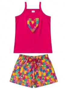 Kit com 5 Conjuntos Infantil Menina Verão Blusa Alcinha e Shorts com Elástico Tecido Algodão com Elastano - Multicolorido - Visão 6
