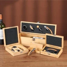一套竹木盒组合式开瓶器礼盒，高级葡萄酒开瓶器套装，葡萄酒配件工具套装，棋盘造型开瓶器礼盒，圣诞礼物 - 彩色 - 查看 2