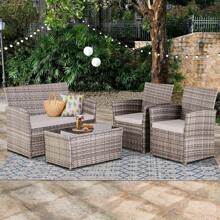 Four -Piece Courtyard Set, With Cushions And Coffee Tables, Outdoor Leisure Dialogue Sofa Combinations, Suitable For Gardens, Terraces, Etc., Home Or Commercial Places - 灰色 - 查看 2
