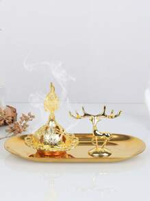 1套手持金色香爐,適用於阿拉伯節日,帶有金屬夾/托盤的小型香爐 - 金色 - 查看 16