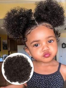 1 Piece Kids Mini Afro Puff Drawstring African Hair Bun Ponytail Fluffy Curls Synthetic Short Hair Extensions 's Updo Hair Bun Chignon For Girls Kids Daily New Year Christmas Wear Use Black Brown Colors