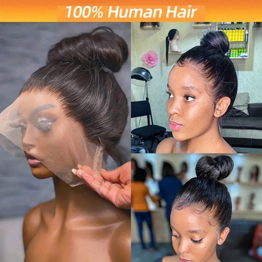 360 Full Lace Front Wigs Human Hair Straight Pre Plucked With Baby Hair 250% Density Human Hair Wigs For Woman Natural Color Can Do Ponytail And Bun Christmas Gifts - Natural Black - Xem 1