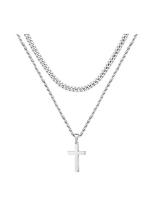 2 chiếc dây chuyền xoắn mặt thánh giá bằng thép không gỉ titan dành cho người lớn, phù hợp làm trang sức đeo hàng ngày cho nam giới - Bạc - Xem 3