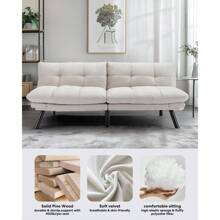 Futon Sofa Bed, 71" Comfy Loveseat Sleeper With Adjustable Backrest Armrest, Thick Padded Cushion, Small 2 Seater Futon Couch For Living Room Bedroom (Cream White) - 乳白色 - 查看 7
