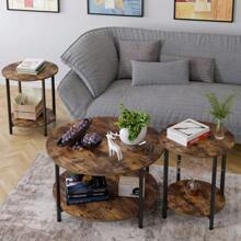 Set Of 2 Side Tables Garden Coffee Table Coffee Table Living Room Chipboard + Metal