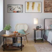 Set Of 2 Side Tables Garden Coffee Table Coffee Table Living Room Chipboard + Metal