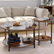 Set Of 2 Side Tables Garden Coffee Table Coffee Table Living Room Chipboard + Metal