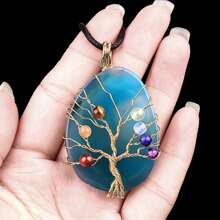 1pc Natural Agate Stone Life Of Tree Pendant Necklace Rough Wire Winding Pendant Sweater Chain Jewelry Women's For Necklace