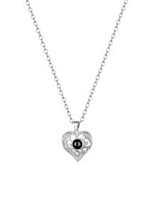 Custom Photo Projection Necklace, "I Love You" Heart Shape Personalized Photo Jewelry Gift For Mother Valentines - Silver - View 6