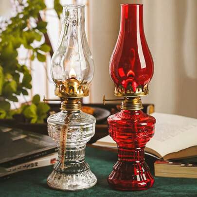 1pc Premium Adjustable Flame Oil Lamp, Indoor And Outdoor Universal Glass Oil Lamp, Hurricane Lamp, Room Decoration, Home Decoration, Emergency Lighting Oil Lamp For Blackout, Ambient Reading Lamps,No Battery Required (Without Lamp Oil),Home Decor ,Room Decor