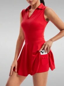 Blaosn Golf Tennis Dress  Dresses For Women With Pockets Shorts 2 Piece Sets Outfits For Sleeveless Workout Athletic Dresses - Đỏ - Xem 1