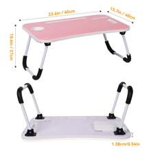 Escritorio para cama para computadora portátil, mesa plegable portátil para computadora portátil con puerto de carga USB, portavasos y cajón de almacenamiento, bandeja de escritorio para regazo para cama, sofá y piso, para escribir, leer o comer - Rosa - Ver 3