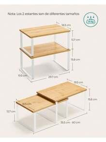 SONGMICS Estante para Especias, Juego de 2, Organizador de Armario, Estante de Almacenamiento de Cocina Extensible, Especiero de Metal y Madera de Ingeniería, Blanco Nube y Beige Natural