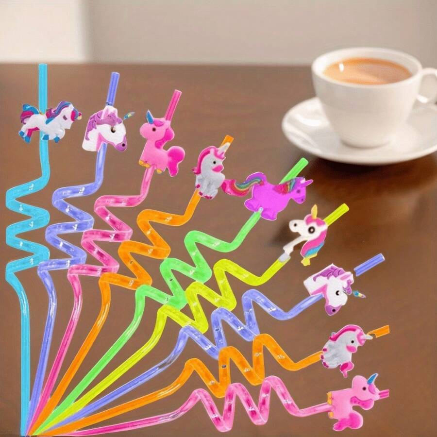 18pcs/Set Reusable Unicorn Straws Colored Party Straws Reusable Plastic Drinking Straws For Birthday Party Supplies - Set Of 18 - View 1