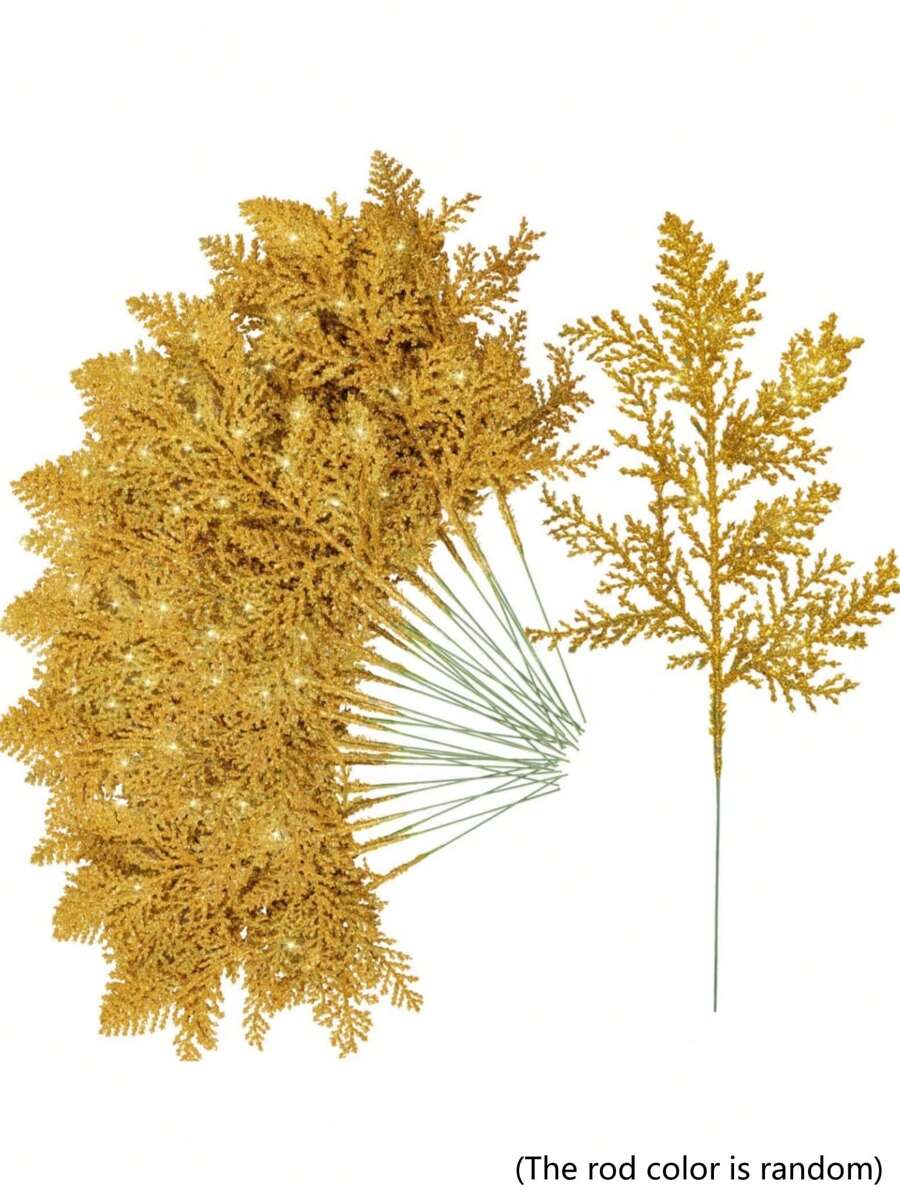 MEHELANY 10 pezzi Rami artificiali di cedro da 10,2 pollici, rami finti di cedro dorato - Foglie di felce glitterate artificiali - Rami finti di pino cedro, per corone fai-da-te, decorazioni natalizie, decorazioni per la casa e il giardino, decorazioni per alberi di Natale, realizzazione di corone di Natale, decorazione di caminetti interni, recinzioni da giardino esterno, decorazioni per feste, decorazioni per la casa, decorazioni natalizie, decorazioni per la stanza - Dorato - Visualizzare 1