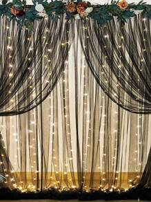 Bộ rèm cửa màu hồng và dây đèn, băng rôn vải mỏng trang trí hoàn hảo cho tiệc sinh nhật, đám cưới, tiệc năm mới 2025, tường nền phòng, bao gồm 2 tấm vải mỏng màu hồng 150 * 215cm, 1 dây đèn ấm 300cm 300 đèn LED, đèn dây rèm cửa dùng nguồn USB, điều khiển từ xa 8 chế độ chiếu sáng và 10 kẹp rèm cửa - Hồng - Xem 2