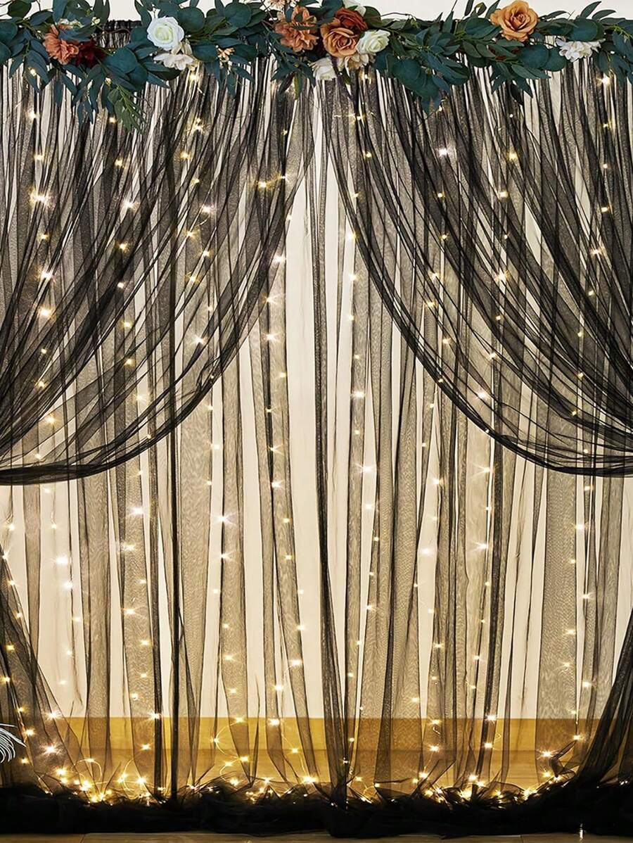 Bộ rèm cửa màu hồng và dây đèn, băng rôn vải mỏng trang trí hoàn hảo cho tiệc sinh nhật, đám cưới, tiệc năm mới 2025, tường nền phòng, bao gồm 2 tấm vải mỏng màu hồng 150 * 215cm, 1 dây đèn ấm 300cm 300 đèn LED, đèn dây rèm cửa dùng nguồn USB, điều khiển từ xa 8 chế độ chiếu sáng và 10 kẹp rèm cửa