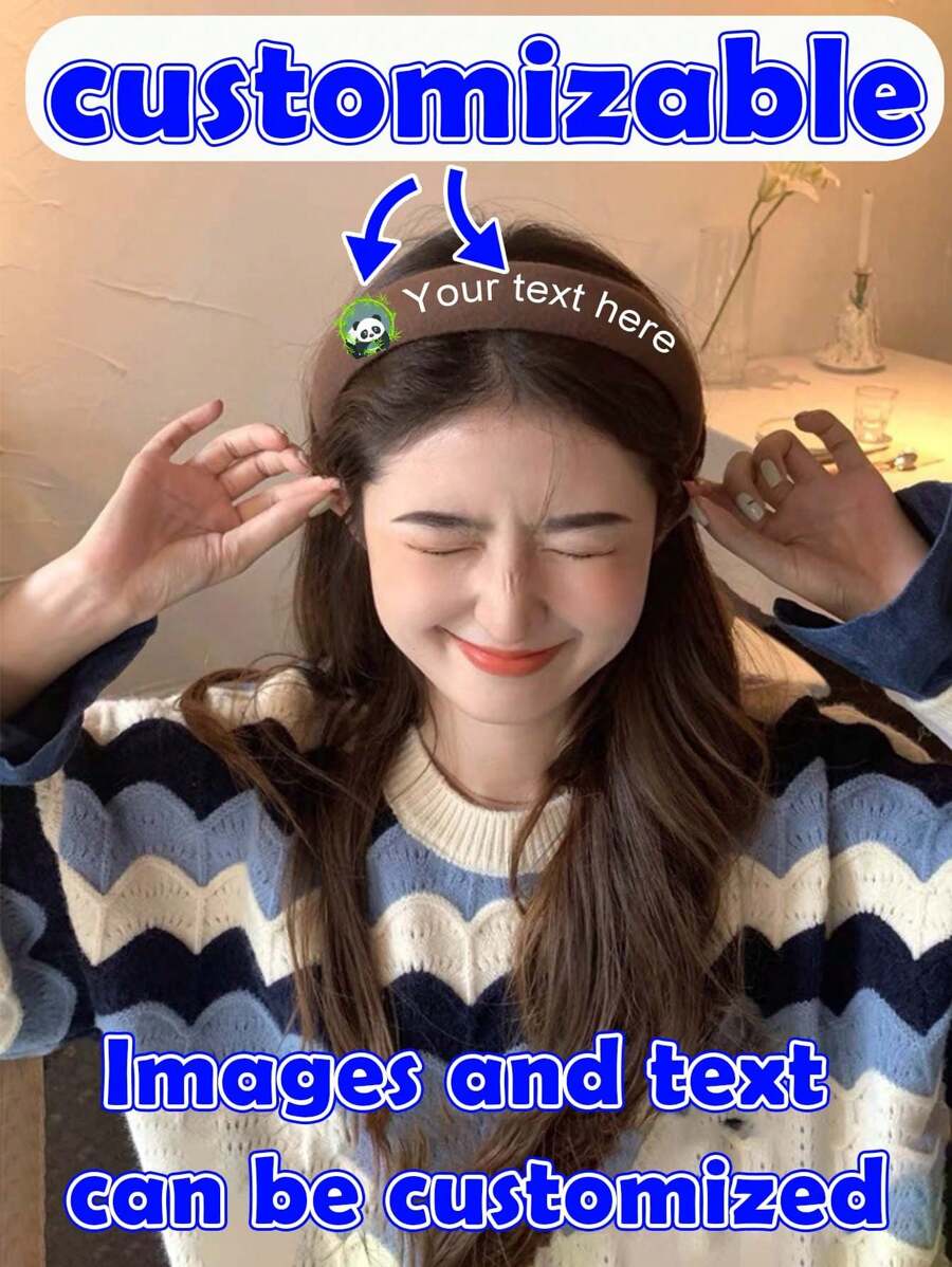 定制文字、图案、纯色宽边头带、时尚防滑发箍、适合女性日常佩戴、婚礼发饰 - 彩色 - 查看 1