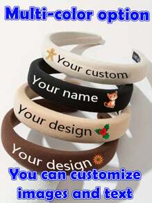 定制文字、图案、纯色宽边头带、时尚防滑发箍、适合女性日常佩戴、婚礼发饰 - 彩色 - 查看 2