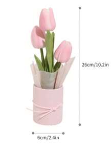 1 套人造郁金香花束，包括纸桶和包装纸以及 3 朵郁金香塑料花，假郁金香抱抱桶，小花盒，适合家庭妈妈朋友生日婚礼派对办公室农舍餐厅客厅卧室餐厅餐桌中心装饰，情人节礼物 - 彩色 - 查看 12
