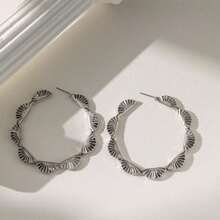 Bộ 1-3 đôi hoa tai hình chữ C khảm ngọc lam hình bán nguyệt họa tiết hoa phóng đại - Bộ 3 đôi bông tai hình chữ C - Xem 4