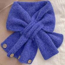 Knitted Short Cross Scarf Solid Color Neck Warmer Winter Warm Fake Collar Women - Blue - View 1
