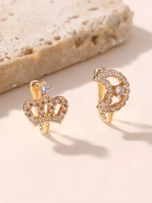 NAIZHU 1 Pair Unique Asymmetric Rhinestone Decor Heart Flower Moon Crown Non-Piercing U-Shaped Nose Clip
