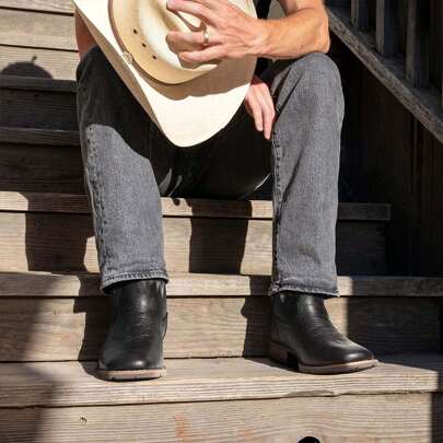 Men's Western Cowboy Boots, Adorned With Exquisite Embroidery, Anti Slip Design, Square Toe With Thick Heel, Ankle Height, Both Durable And Fashionabl