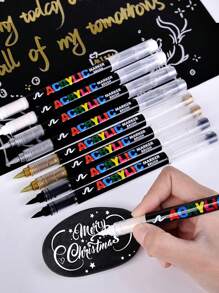 GuangNa 12支/套黑白丙烯颜料马克笔，共240色。水性涂鸦笔，适用于黑色卡纸、木材、画布、石头、岩石绘画、玻璃和陶瓷表面。是DIY工艺品、艺术项目和文具的理想之选。 - 彩色 - 查看 8