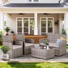 Four -Piece Courtyard Set, With Cushions And Coffee Tables, Outdoor Leisure Dialogue Sofa Combinations, Suitable For Gardens, Terraces, Etc., Home Or Commercial Places - 灰色 - 查看 1