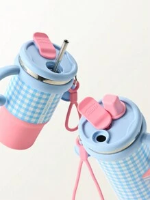 1 pieza Nuevo Vaso de Doble Capa Aislado Térmicamente, Taza con Pajita Altamente Atractiva, Botella de Agua Portátil de Gran Capacidad para Uso Doméstico y Vuelta al Colegio - Multicolor - Ver 4