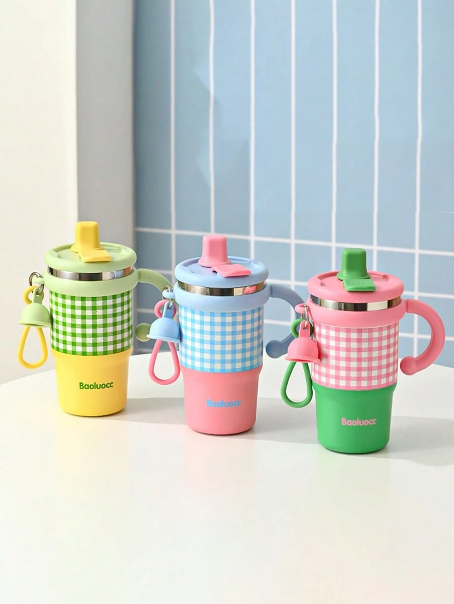 1 pieza Nuevo Vaso de Doble Capa Aislado Térmicamente, Taza con Pajita Altamente Atractiva, Botella de Agua Portátil de Gran Capacidad para Uso Doméstico y Vuelta al Colegio - Multicolor - Ver 1