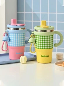 1 pieza Nuevo Vaso de Doble Capa Aislado Térmicamente, Taza con Pajita Altamente Atractiva, Botella de Agua Portátil de Gran Capacidad para Uso Doméstico y Vuelta al Colegio - Multicolor - Ver 2