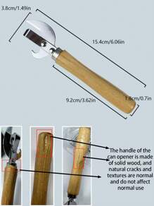 1pc Wooden Handle Can Opener, Random Wood Handle Design
