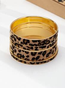 Set de 4 piezas de brazaletes minimalistas de estampado de leopardo en, set de brazaletes apilables para mujeres
