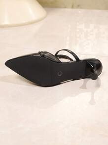 Women's Patent Leather Pointed Toe Stiletto High Heels Sexy Ankle Strap Pumps With Buckle, Black/T-Strap/Luminous Leather Element/Fashionable Design