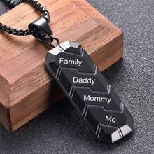 Customized Engraved Geometric Tire Tread Motorcycle Chain Pendant Necklace, Hexagon 3D Pendant, Hip Hop Retro Accessory Gift (Black Small Chain)