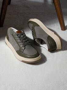 New 2025 Men's Modern Casual Fashion Dual-Color Outsole College Walking Sneakers - 綠色 - 查看 1