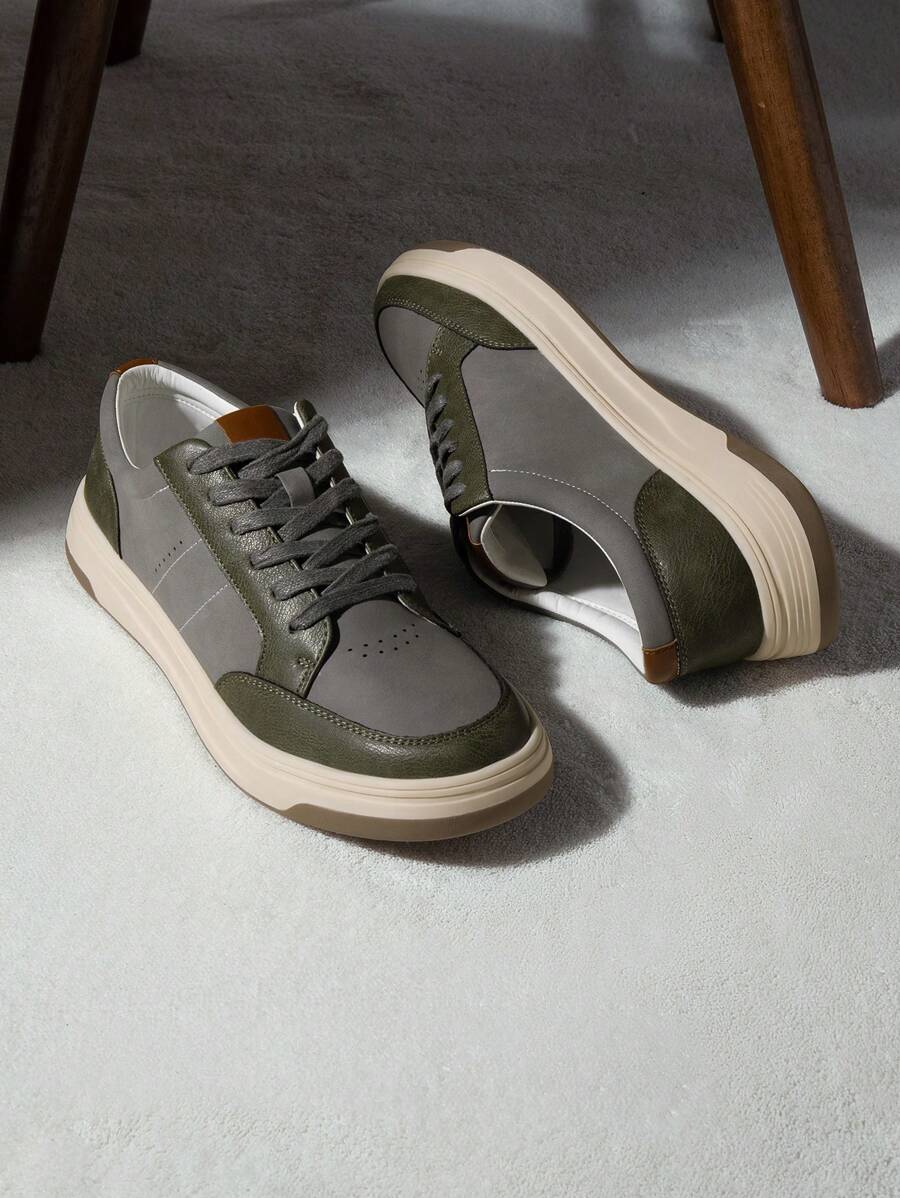 New 2025 Men's Modern Casual Fashion Dual-Color Outsole College Walking Sneakers - 綠色 - 查看 1